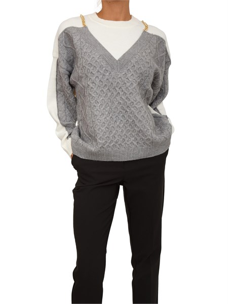 maglia donna fracomina in misto viscosa bianca e grigia fs25wt7016k47101