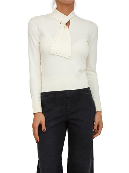 maglia donna maestrale nenette in viscosa avorio con sciarpina e borchie maestrale