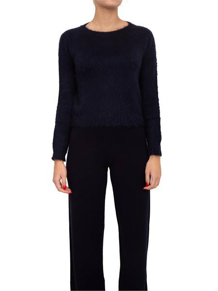 maglia girocollo aceto max mara in filato cardato di misto mohair blu aceto
