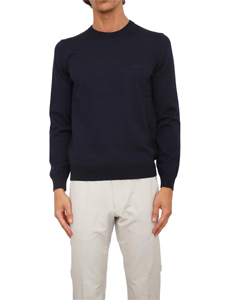 maglia girocollo boss in lana vergine blu botto l50476364