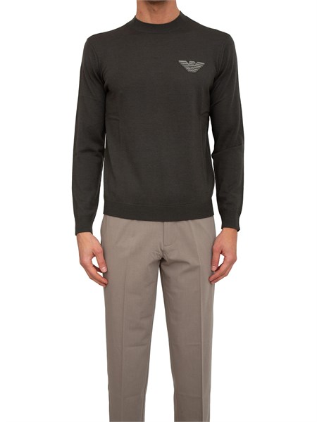 maglia girocollo emporio armani in pura lana vergine verde em002419af14158