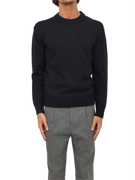 maglia girocollo paolo pecora in lana merino blu a051f009