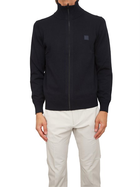 maglia giubbotto boss uomo in misto cotone e cashmere blu kanozip s50543692