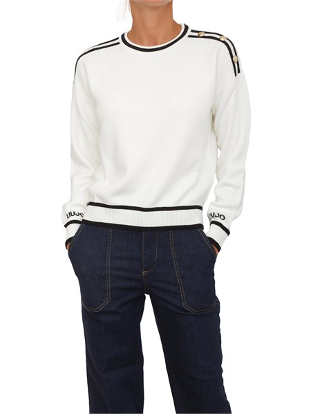 maglia liu jo donna in misto seta bianca con dettagli a contrasto tf5230ms59l