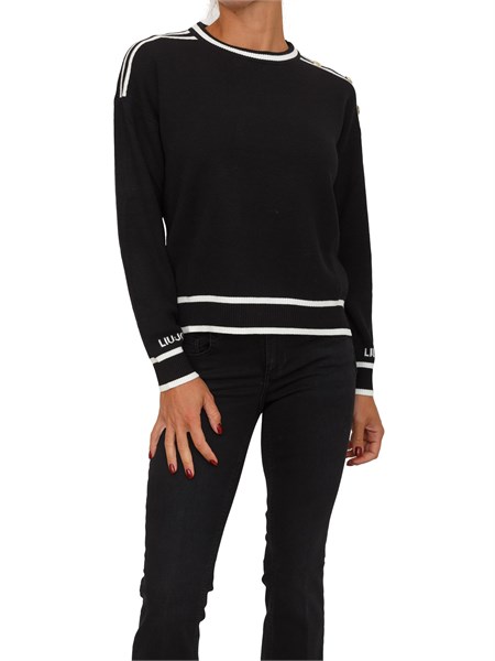 maglia liu jo donna in misto seta nera con dettagli a contrasto tf5230ms59l