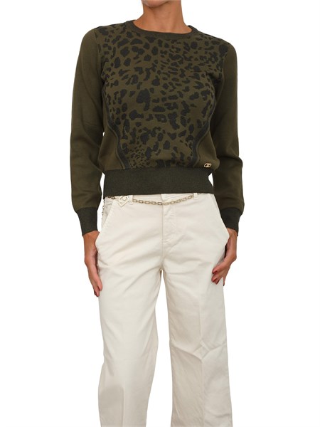 maglia liu jo donna in viscosa e lurex verde stampa animalier tf5172ms49i