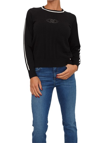 maglia liu jo donna in viscosa nera con dettagli a contrasto tf5078ms63l
