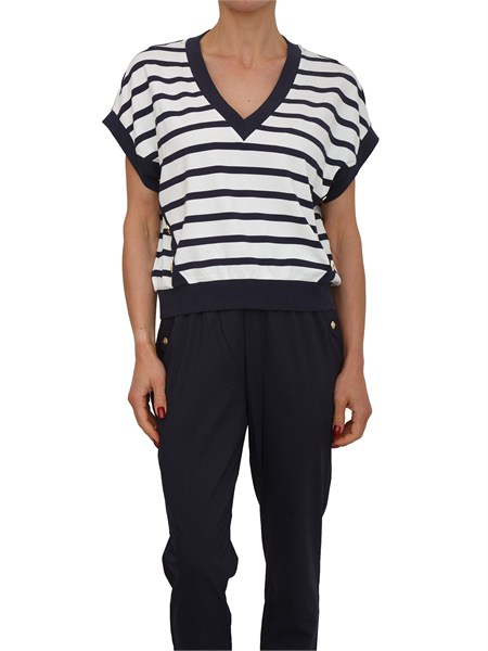 maglia liu jo in interlock blu a righe ed inserti oro ta6084j3867