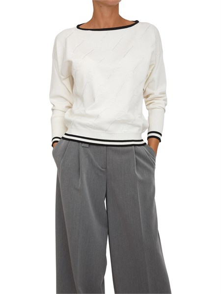 maglia liu jo in misto viscosa bianca con strass e logo all over tf5206ms63l