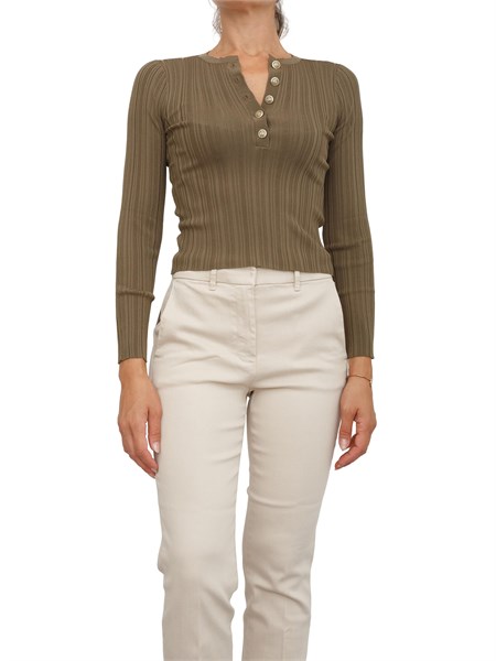 maglia marella scollo v con bottoni logo in misto di viscosa verde a costine irregolari cleofe