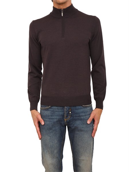maglia mezza zip manica lunga aiace galassi in pura lana marrone 1859006 ag221