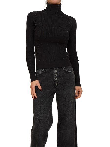 maglia nera dolcevita fracomina in viscosa con strass fr25wt7030k50401