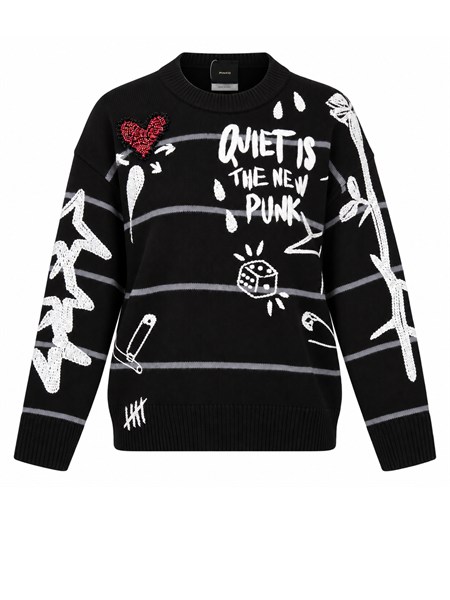 maglia nera nuovaandros pinko in lana con ricami e scritte nuovaandrosa2pk