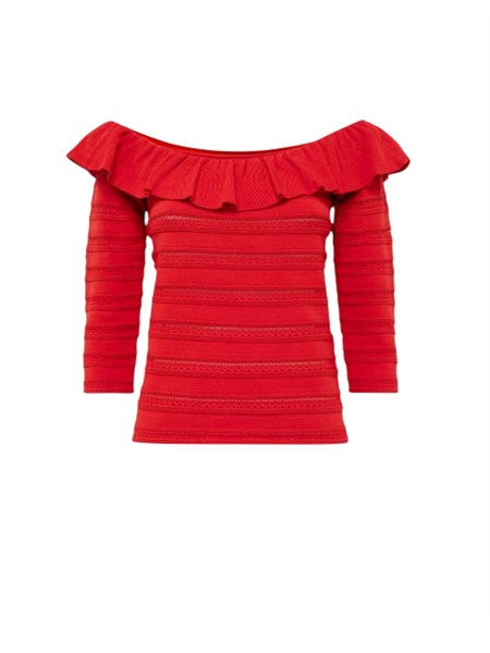 maglia off shoulder blugirl in viscosa rossa con balza ra6051ma89r