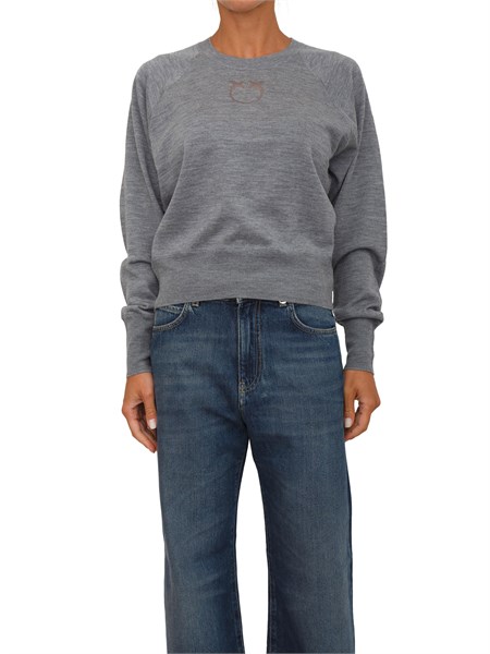 maglia pinko in lana merino grigia con logo a intarsio devore lanzarotea18m