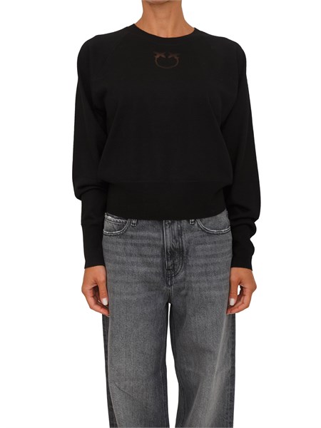 maglia pinko in lana merino nera con logo a intarsio devore lanzarotea18m