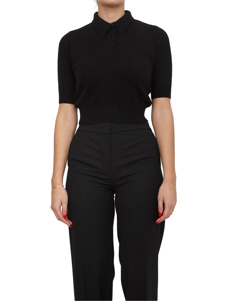 maglia polo cropped twinset in misto angora nera 252tt3182