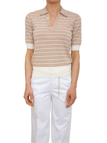 maglia polo liu jo donna in misto viscosa beige a righe ta6215ms55n