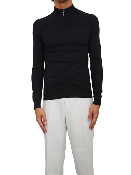 maglia slim fit antony morato in misto viscosa blu con mezza zip mmsw01542ya500002