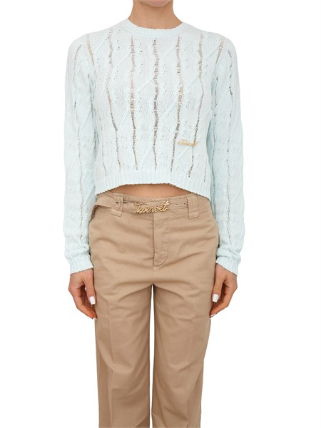 maglia twinset in misto cotone trecce traforate acquamarina 261tp3491