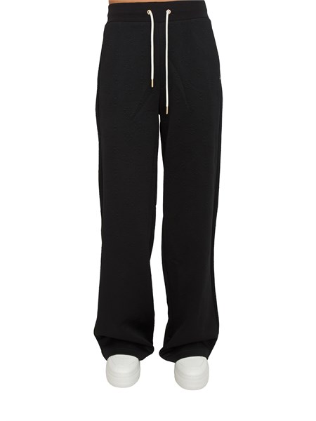 pantalone jogging guess jeans donna in cotone nero logo jacquard v5yb19kbsl2