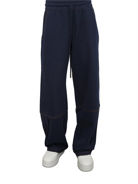 pantalone tuta in jersey di cotone blu con cuciture a contrasto panfilo
