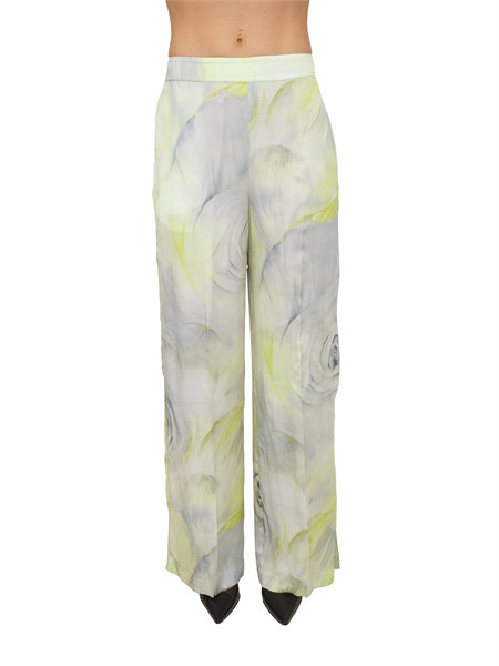 pantaloni blugirl in raso di viscosa lime e stampa rose in tono ra6101t530a
