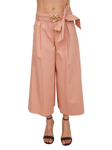 pantaloni doreen pinko in cotone rosa con cintura logo oro doreena35q