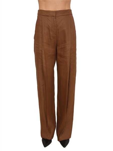 pantaloni elisabetta franchi in misto lino marrone pa17962e2