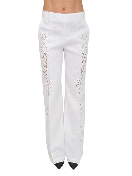 pantaloni ermanno firenze in lino bianco con ricami p085es4