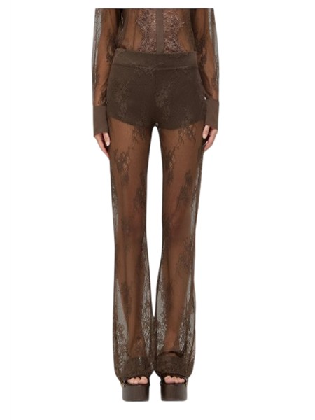 pantaloni flare blugirl in pizzo smerlato marrone ra6136j3901