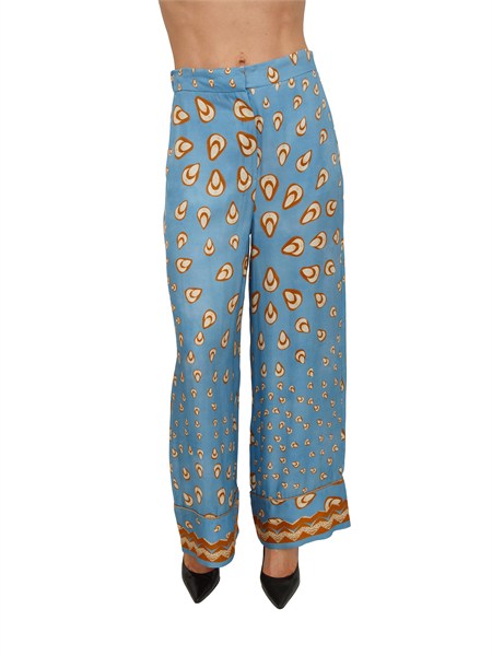 pantaloni iblortensia di iblues in viscosa azzurra a fantasia iblortensia