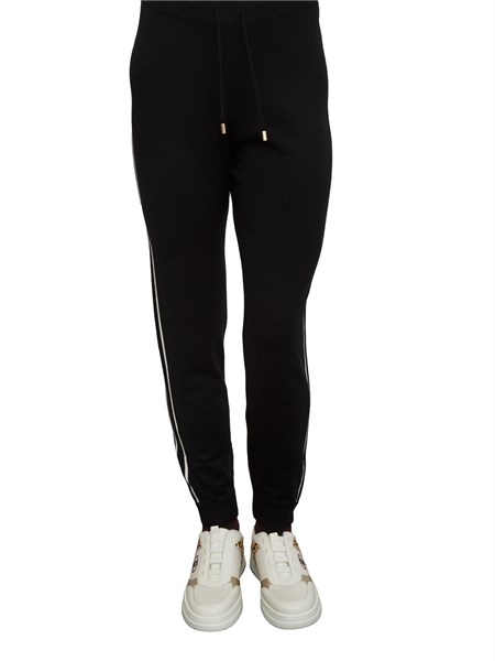 pantaloni jogger liu jo donna in maglia nera con bande laterali tf5029ms49i