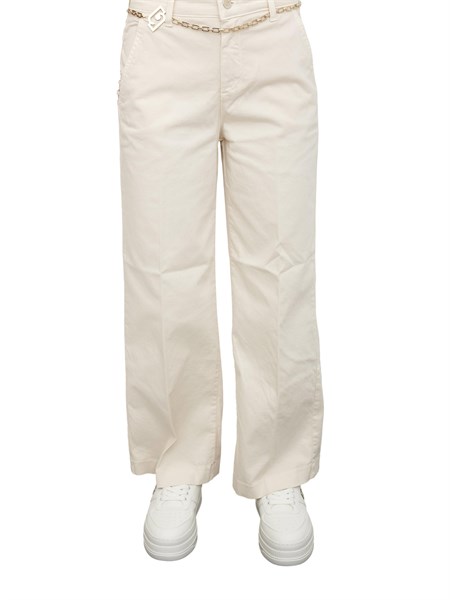 pantaloni liu jo donna in cotone avorio con cintura dorata mf5406t8191