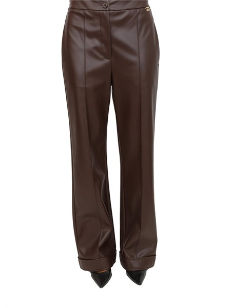 pantaloni liu jo donna in tessuto spalmato effetto pelle marrone mf5069e0624