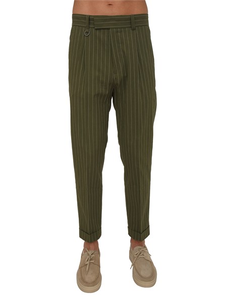 pantaloni paolo pecora in cotone verde gessato b1281521