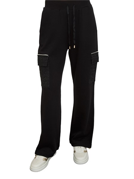 pantaloni tuta liu jo donna in misto cotone nero con tasche lurex tf5159fs321