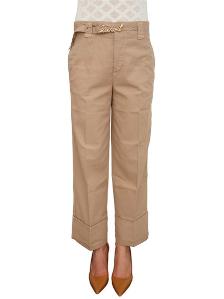 pantaloni twinset in cotone beige con cintura 261tp2150