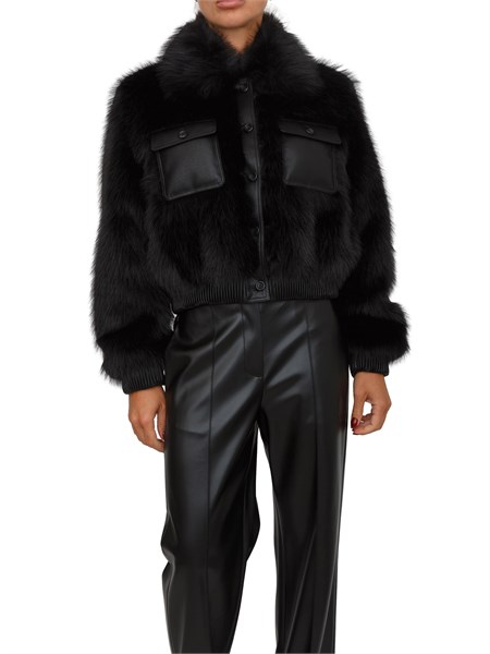 pelliccia bomber liu jo donna nera con tasche ecopelle cf5185e1037