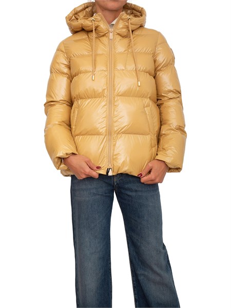 piumino pinko in crystal nylon lucido beige con cappuccio eleodoroa2p7