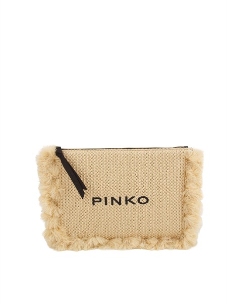 pochette pinko in rafia beige con logo 106718a39y