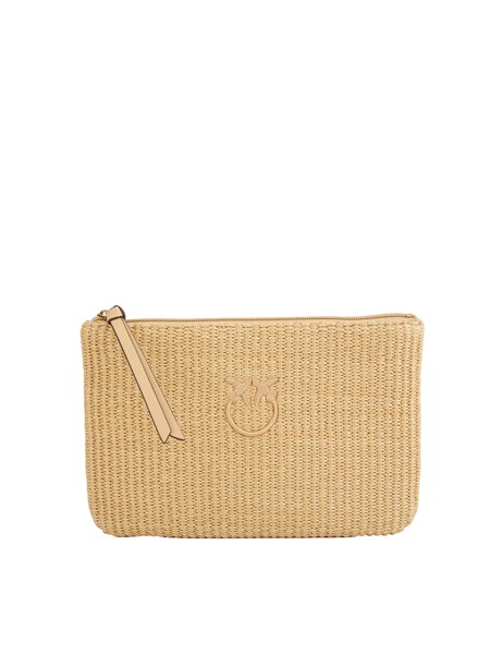 pochette pinko in rafia beige con logo 106763a39y