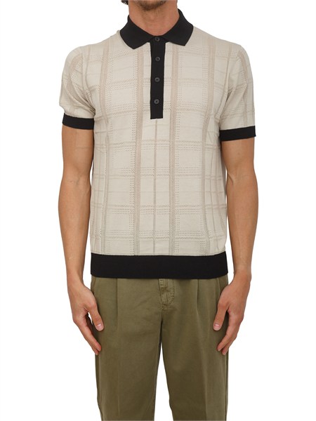 polo beige paolo pecora in puro cotone lavorato e traforato a016f100