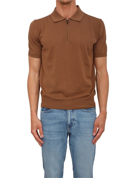 polo con zip canali in cotone giza marrone c0454mk02459