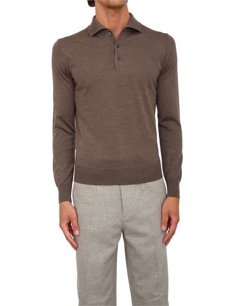 polo maglia aiace galassi in lana fine taupe con chiusura tre bottoni 1859002