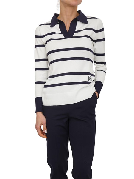 polo maglia emmdelfino emme marella in viscosa bianca e righe blu emmdelfino