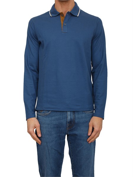 polo paul shark in misto cotone blu colletto a contrasto 15311709