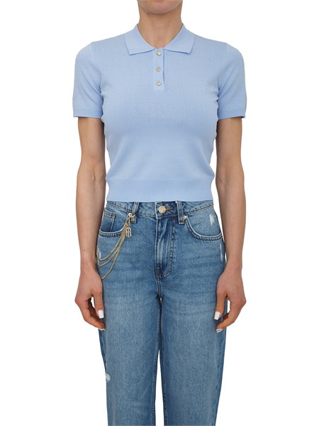 polo slim fracomina in viscosa azzurra con strass fr26st7003k524r9