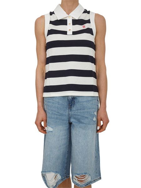 polo smanicata fracomina in misto cotone a righe blu fr26st2023j491v9