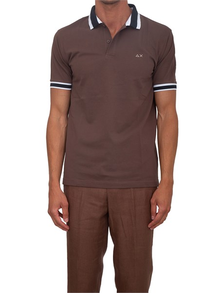 polo sun68 in cotone marrone con profili a36117